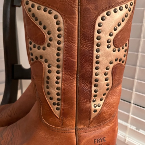Frye Tan Leather Studded Cowboy Boots - Picture 3 of 7